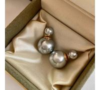 VoxorAI Dark gray classic double pearl earrings with two pearls on both sides, light luxury, high fashion, niche new products 6mm and 14mm