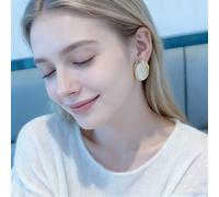 VoxorAI European and American style white geometric cat's eye stone earrings, stud earrings, ear studs, all seasons