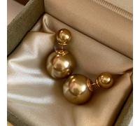 VoxorAI gold classic double pearl earrings with two pearls on both sides, light luxury, high fashion, niche new products 6mm and 14mm