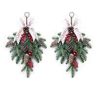 VOXY 50 cm Christmas Teardrop Floral Swag, Hanging Christmas Garland Rattan,Red Berry Pine Cone Needle Branch Harvest Wreath for Shop Windows Fireplaces Decor (2 Branches)