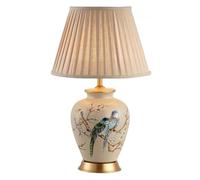 VOXYPQ American Flower and Bird Ceramic Table Lamp Hand-Painted Chinoiserie Lamp Fabric Lampshade Nightstand Light for Bedroom Living Room Office College Bookcase