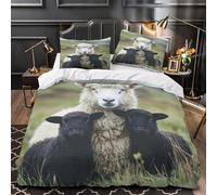 VOXYTMLWG 3D Design Printed 3 Pcs Bedding Set Bed Decor Zipper Super Sheep Family Comforter Cover Hypoallergenic Machine Washable for Kids,Adults,Youth Pastoral Farm Quilt Cover Single（135x200cm）