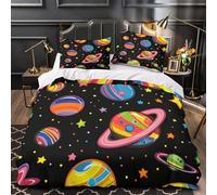 VOXYTMLWG 3D Design Printed 3 Pcs Bedding Set Bedroom Decor Zipper Super Colorful Planets Duvet Cover Durable Wrinkle-Resistant for Girls,Youth,Children Coon Space Comforter Cover Single（140x200cm）