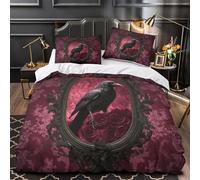 VOXYTMLWG 3D Design Printed 3 Pcs Bedding Set Room Decor Design Gothic Raven Quilt Cover Washable Wrinkle-Resistant for Kids,Women,Teenagers Dark Vintage Decor Duvet Cover Single（140x200cm）