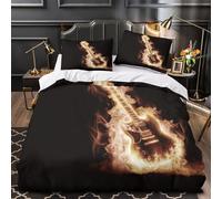 VOXYTMLWG 3D Design Printed 3 Pcs Bedding Set Room Decor Zipper Extra Electric Guitar Comforter Cover Hypoallergenic All Season for Adults,Kids,Teens Rock Flame Quilt Cover Super king（260x220cm）