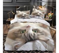 VOXYTMLWG 3D Design Printed 3-Piece Bedding Set Bed Decor Zipper Closure Design Cute Cat Lying Comforter Cover Washable All Season for Teens,Adults,Kids Soft Fluffy Pet Quilt Cover Double（200x200cm）