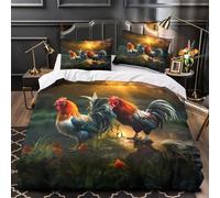 VOXYTMLWG 3D Design Printed 3-Piece Bedding Set Bed Decor Zipper Closure Design Roosters at Dawn Comforter Cover Washable All Season for Teens,Adults,Kids Nature Fantasy Quilt Cover Double（200x200cm）