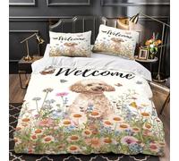 VOXYTMLWG 3D Design Printed 3-Piece Bedding Set Bedroom Decor Ultra Poodle Dog Comforter Cover Breathable Anti-allergic for Girls,Kids,Youth Floral Garden Quilt Cover Double（200x200cm）