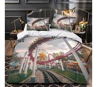 VOXYTMLWG 3D Design Printed 3-Piece Bedding Set Home Decor Ultra Roller Coaster Ride Comforter Cover Breathable Anti-allergic for Teens,Adults,Kids amusement Park Fun Quilt Cover Single（140x200cm）