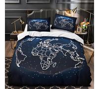 VOXYTMLWG 3D Design Printed 3-Piece Bedding Set Room Decor Design Global Map Quilt Cover Breathable All Season for Adults,Kids,Youth Digital Network Duvet Cover Single（140x200cm）
