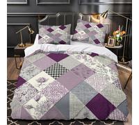 VOXYTMLWG 3D Design Printed 3-Piece Bedding Set Room Decor Purple Patchwork Comforter Cover Durable Hotel Quality for Kids,Teenagers,Adults Vintage Floral Quilt Cover Double（200x200cm）