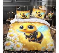 VOXYTMLWG 3D Design Printed 3-Piece Bedding Set Room Decor Zipper Ultra Soft Cute Bee Flying Quilt Cover Breathable Durable for Teens,Kids,Youth Coon Duvet Cover Single（140x200cm）