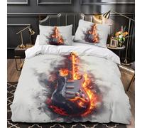VOXYTMLWG 3D Design Printed 3 Pieces Bedding Set Bed Decor Super Electric Guitar Comforter Cover Breathable All Season for Girls,Kids,Teens Rock Flame Quilt Cover Super king（260x220cm）