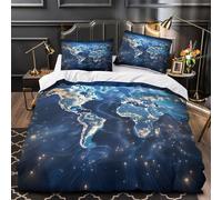 VOXYTMLWG 3D Design Printed 3 Pieces Bedding Set Bed Decor Zipper Closure Super Global Map Quilt Cover Hypoallergenic All Season for Adults,Boys,Children Digital Network Duvet Cover Single（140x200cm）