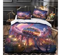 VOXYTMLWG 3D Design Printed 3 Pieces Bedding Set Bedroom Decor Roller Coaster Duvet Cover Machine Washable Easy Care for Youth,Women,Teenagers Fantasy Amusement Comforter Cover Single（140x200cm）