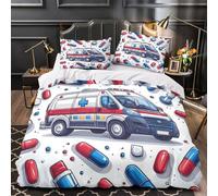 VOXYTMLWG 3D Design Printed 3 Pieces Bedding Set Home Decor Hidden Zipper Extra Medical Ambulance Quilt Cover Hypoallergenic All Season for Girls,Boys,Adults coon Duvet Cover Double（200x200cm）