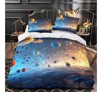 VOXYTMLWG 3D Design Printed 3PCs Bedding Set Bed Decor Zipper Closure Ultra Cosmic Planets Quilt Cover Breathable Wrinkle-Resistant for Youth,Adults,Boys Space Fantasy Duvet Cover King（220x240cm）