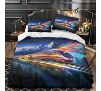 VOXYTMLWG 3D Design Printed 3PCs Bedding Set Home Decor Super Night Train Journey Duvet Cover Breathable Anti-allergic for Adults,Boys,Teenagers Fantasy Mountain ry Comforter Cover Single（135x200cm）