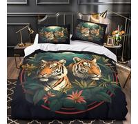 VOXYTMLWG 3D Design Printed 3PCs Bedding Set Home Decor Zipper Extra Soft Tiger Duvet Cover Breathable Anti-allergic for Youth,Boys,Adults Jungle Wildlife Comforter Cover Single（135x200cm）
