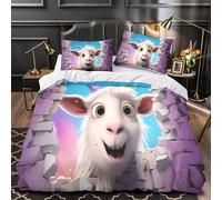 VOXYTMLWG 3D Design Printed 3PCs Bedding Set Room Decor Super Funny Goat Coon Comforter Cover Washable Hypoallergenic for Kids,Adults,Women Whimsical Animated Quilt Cover Double（200x200cm）