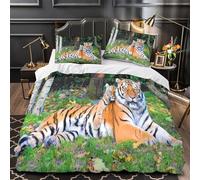 VOXYTMLWG 3D Print 3 Pcs Bedding Set Bed Decor Zipper Closure Super Tiger with Cub Quilt Cover Hypoallergenic All Season for Adults,Boys,Children Wildlife Nature Duvet Cover Single（135x200cm）