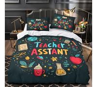 VOXYTMLWG 3D Print 3 Pcs Bedding Set Bedroom Decor Design Super Teacher Assistant Duvet Cover Durable Easy Care for Teenagers,Women,Boys Colorful Education Icons Comforter Cover Single（140x200cm）