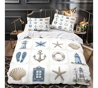 VOXYTMLWG 3D Print 3 Pcs Bedding Set Bedroom Decor Zipper Closure Extra Soft Nautical Icons Duvet Cover... marine Themed Quilt Cover Double（200x200cm）