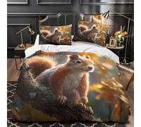 VOXYTMLWG 3D Print 3 Pcs Bedding Set Home Decor Hidden Zipper Super Cute Squirrel Sitting Duvet Cover Durable Easy Care for Adults,Youth,Children Autumn Forest Comforter Cover Single（135x200cm）