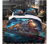 VOXYTMLWG 3D Print 3 Pcs Bedding Set Home Decor Hidden Zipper Super Night Train Journey Quilt Cover Easy Care Machine Washable for Teenagers,Boys,Women Fantasy Steampunk Duvet Cover King（220x240cm）