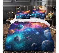 VOXYTMLWG 3D Print 3 Pcs Bedding Set Home Decor Zipper Extra Soft Cosmic Planets Duvet Cover Breathable Anti-allergic for Youth,Boys,Adults Galaxy Space Comforter Cover Double（200x200cm）
