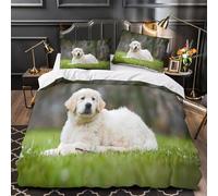 VOXYTMLWG 3D Print 3 Pcs Bedding Set Home Decor Zipper Extra Soft Cute Puppy Lying Duvet Cover Breathable All Season for Teenagers,Girls,Children fluffy White Dog Comforter Cover Single（140x200cm）