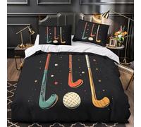 VOXYTMLWG 3D Print 3 Pcs Bedding Set Room Decor Hidden Zipper Ultra Field Hockey Sticks Comforter Cover Hypoallergenic Easy Care for Kids,Youth,Teens Vintage Sport Quilt Cover Single（135x200cm）
