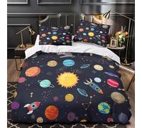 VOXYTMLWG 3D Print 3-Piece Bedding Set Bed Decor Hidden Zipper Super Space Planets Quilt Cover Washable Wrinkle-Resistant for Youth,Kids,Women Coon Space Duvet Cover Single（135x200cm）