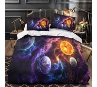 VOXYTMLWG 3D Print 3-Piece Bedding Set Bedroom Decor Zipper Closure Super Cosmic Planets Duvet Cover Durable Easy Care for Adults,Youth,Children Space Fantasy Comforter Cover Single（135x200cm）