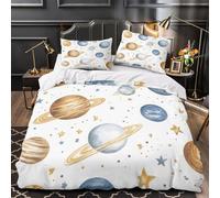 VOXYTMLWG 3D Print 3-Piece Bedding Set Bedroom Decor Zipper Closure Super Soft Space Planets Duvet Cover Durable Easy Care for Adults,Youth,Children Watercolor Cosmic Comforter Cover King（220x240cm）