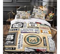 VOXYTMLWG 3D Print 3-Piece Bedding Set Home Decor Hidden Zipper Extra Route 66 Signs Quilt Cover Washable All Season for Adults,Kids,Girls vintage Travel Poster Duvet Cover Single（135x200cm）