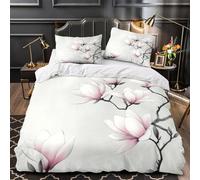 VOXYTMLWG 3D Print 3-Piece Bedding Set Home Decor Hidden Zipper Super Pink Magnolia Duvet Cover Durable Hotel Quality for Adults,Girls,Teenagers Botanical Painting Comforter Cover King（220x240cm）