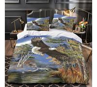 VOXYTMLWG 3D Print 3-Piece Bedding Set Home Decor Zipper Extra Soft Eagle in Flight Duvet Cover Hypoallergenic Anti-allergic for Girls,Boys,Children Nature Painting Comforter Cover King（220x240cm）