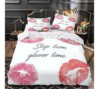VOXYTMLWG 3D Print 3-Piece Bedding Set Room Decor Hidden Zipper Ultra Lipstick Kisses Comforter Cover Hypoallergenic All Season for Youth,Kids,Teens glamorous Decorative Quilt Cover Double（200x200cm）