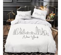 VOXYTMLWG 3D Print 3 Piece Bedding Set Room Decor Zipper Closure Ultra Soft Washable New York Skyline Quilt Cover for Girls,Boys,Women Hypoallergenic minimalist Line Duvet Cover Double（200x200cm）