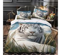 VOXYTMLWG 3D Print 3 Pieces Bedding Set Bed Decor Zipper Closure Ultra White Tiger Portrait Quilt Cover Breathable All Season for Youth,Adults,Children Wild Animal Duvet Cover Single（140x200cm）
