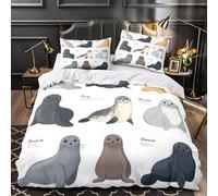 VOXYTMLWG 3D Print 3 Pieces Bedding Set Bedroom Decor Design Super Seal Illustrations Duvet Cover Easy Care Machine Washable for Youth,Teens,Children Coon Animal Comforter Cover Double（200x200cm）