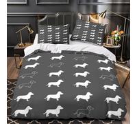 VOXYTMLWG 3D Print 3PCs Bedding Set Bed Decor Hidden Zipper Super Dachshund Icons Quilt Cover Durable Wrinkle-Resistant for Adults,Kids,Teenagers Minimalist Dog Duvet Cover Single（140x200cm）