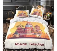 VOXYTMLWG 3D Print 3PCs Bedding Set Bed Decor Zipper Closure Design Moscow Landmarks Quilt Cover Durable Machine Washable for Youth,Adults,Teens Russian Architectural Duvet Cover Single（135x200cm）