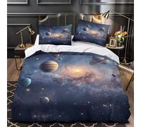 VOXYTMLWG 3D Print 3PCs Bedding Set Bed Decor Zipper Super Soft Space Planets Comforter Cover Hypoallergenic Machine Washable for Kids,Adults,Youth cosmic Galaxy Quilt Cover Double（200x200cm）
