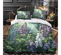 VOXYTMLWG 3D Print 3PCs Bedding Set Bedroom Decor Zipper Ultra Soft Foxglove Flowers Duvet Cover Breathable Wrinkle-Resistant for Youth,Adults,Girls Botanical Garden Comforter Cover Single（140x200cm）