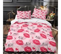 VOXYTMLWG 3D Print 3PCs Bedding Set Home Decor Zipper Closure Extra Lipstick Kisses Duvet Cover Hypoallergenic All Season for Adults,Children,Teens Romantic Kiss Comforter Cover King（220x240cm）