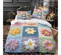 VOXYTMLWG 3D Printed 3 Pcs Bedding Set Bedroom Decor Hidden Zipper Super Floral Quilt Comforter Cover Durable Machine Washable for Teens,Women,Boys Handmade Patchwork Quilt Cover Single（140x200cm）