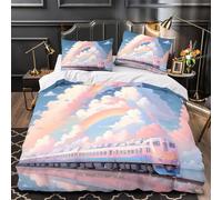 VOXYTMLWG 3D Printed 3 Pcs Bedding Set Home Decor Design Extra Rainbow Train Journey Comforter Cover Hypoallergenic All Season for Kids,Adults,Teenagers Fantasy Anime Quilt Cover Single（140x200cm）