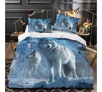 VOXYTMLWG 3D Printed 3 Pcs Bedding Set Home Decor Zipper Closure Design Arctic Wolves Duvet Cover Washable Hotel Quality for Teenagers,Girls,Adults Wild Nature Comforter Cover Single（140x200cm）